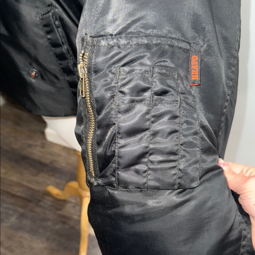 Black Bomber Jacket With Embroidered Patch - image 4